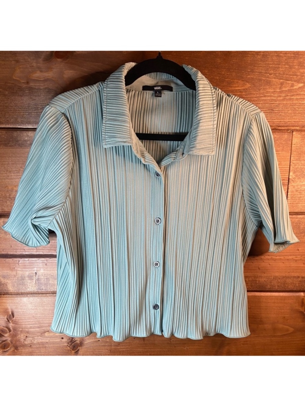 Vans Sage Green Pleated Cropped Button Down Shirt